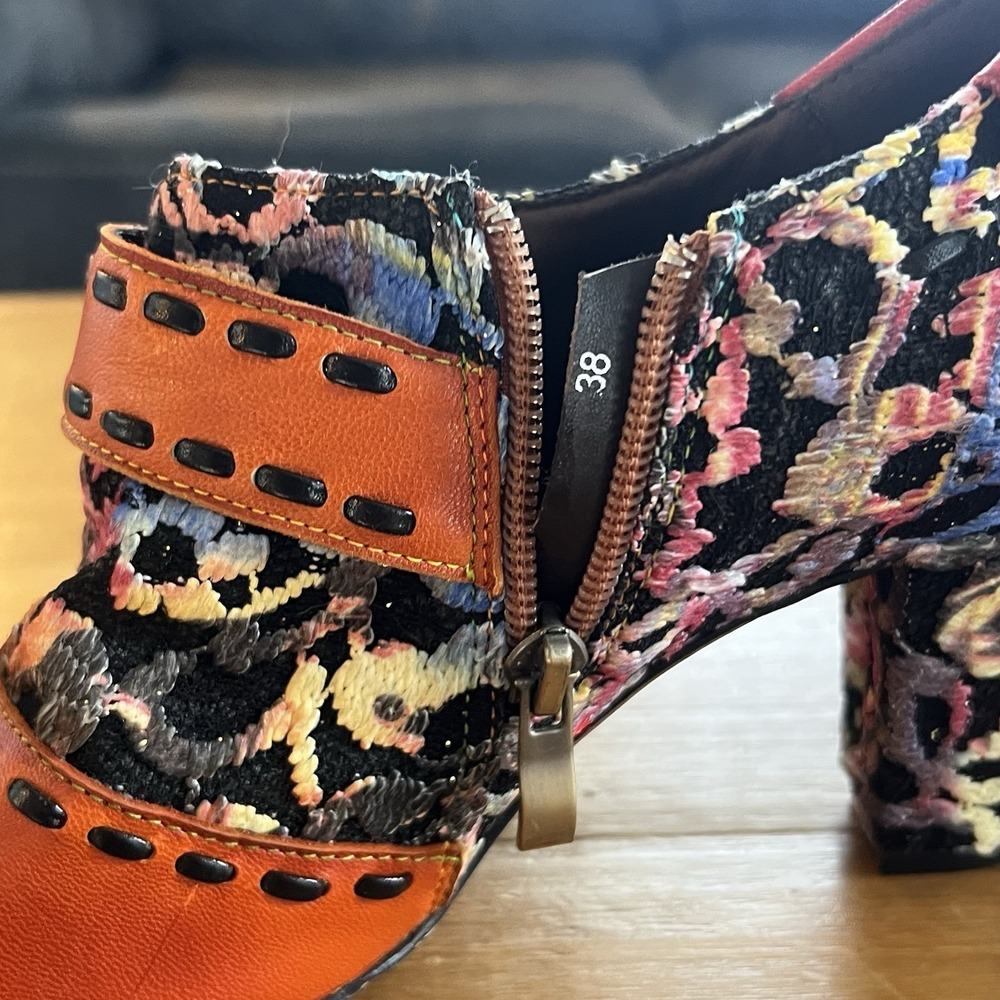Colorful Floral Mary Jane Heels Chunky Heel Boho EU 38 Whimsical Art Teacher - Picture 7 of 8